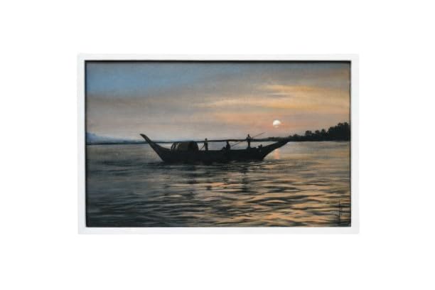 Hand-Painted Sunset River Boat Canvas Wall Art, Original Handmade Painting, 12 x 18 Inch, Premium Décor for Living Room, Bedroom and Office
