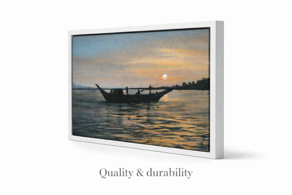 Hand-Painted Sunset River Boat Canvas Wall Art, Original Handmade Painting, 12 x 18 Inch, Premium Décor for Living Room, Bedroom and Office