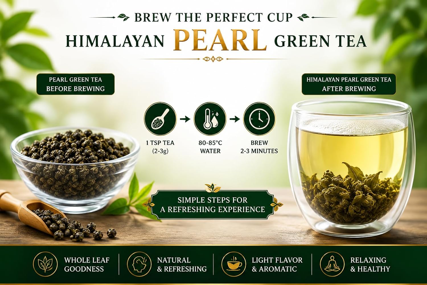 Pride Tea Himalayan Pearl Green Tea | Hand Rolled Loose Leaf Tea (250g)