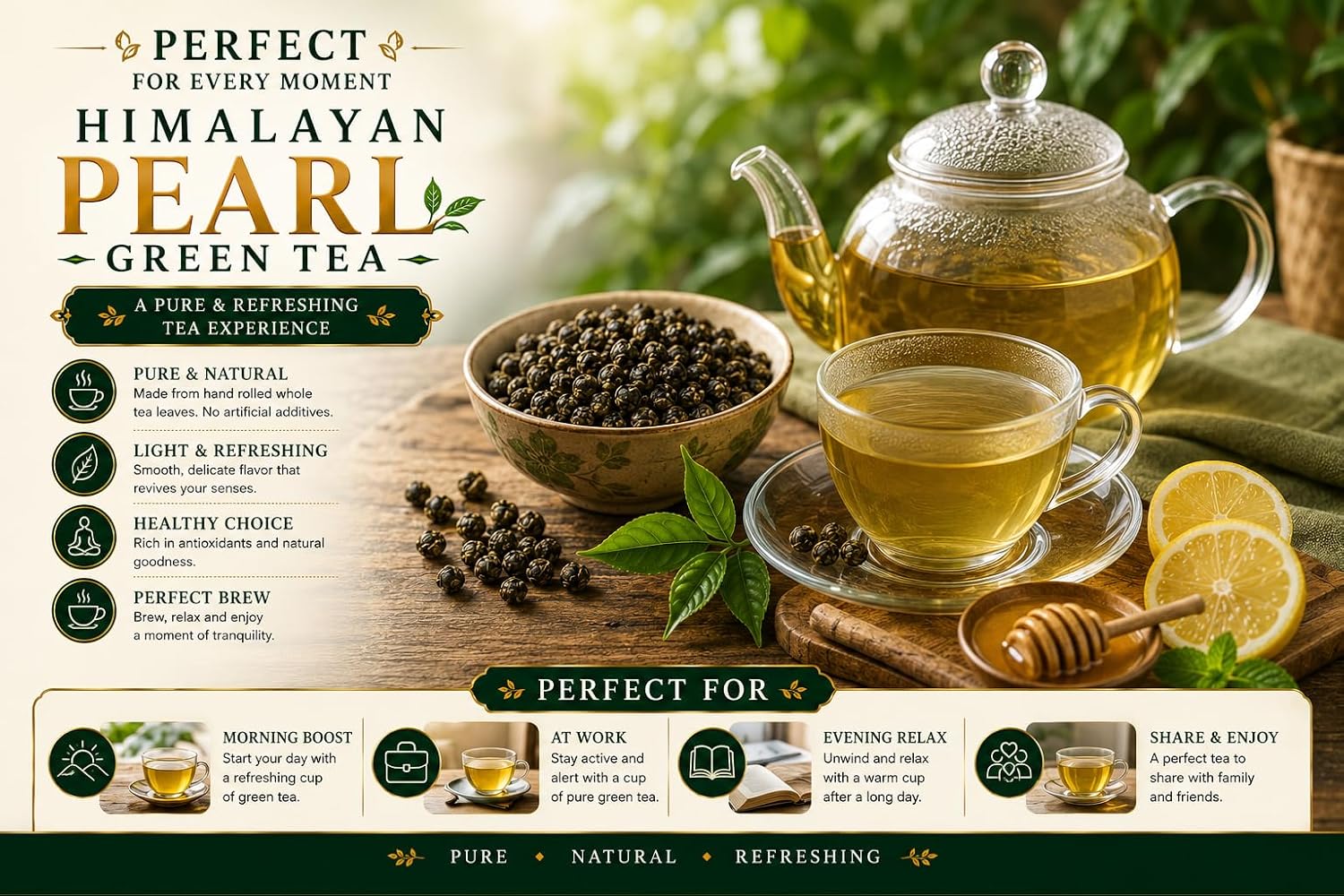 Pride Tea Himalayan Pearl Green Tea | Hand Rolled Loose Leaf Tea (500g)