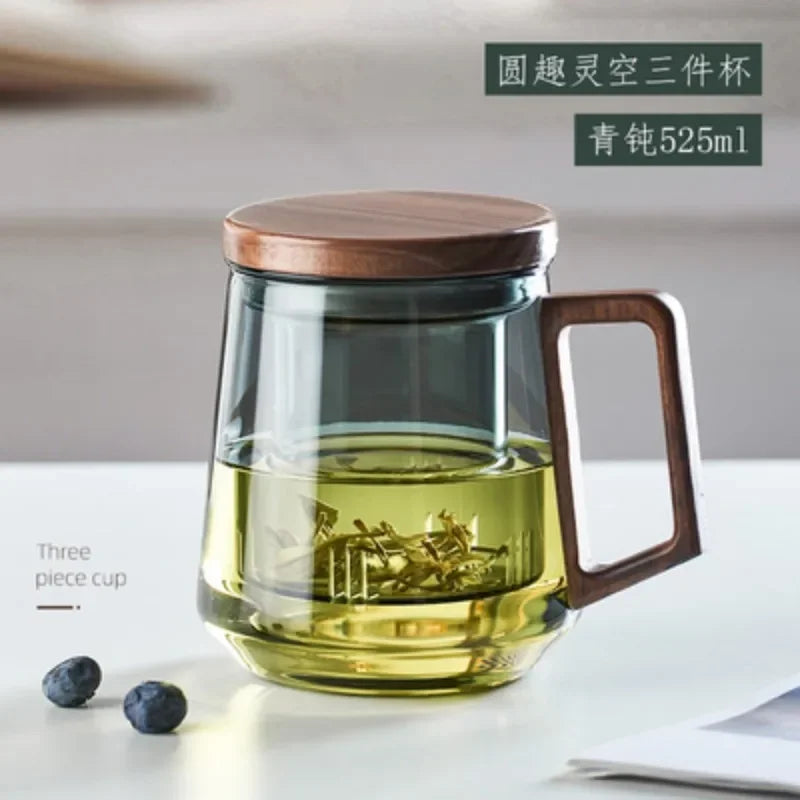 Luxury Glass Tea Mug with Infuser & Wooden Handle 🍵