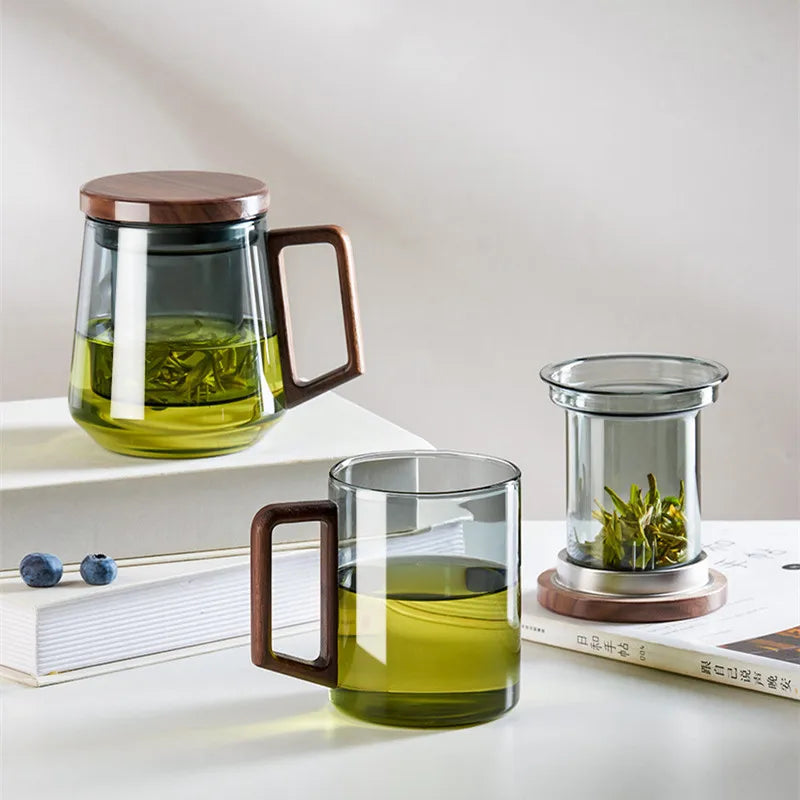 Luxury Glass Tea Mug with Infuser & Wooden Handle 🍵