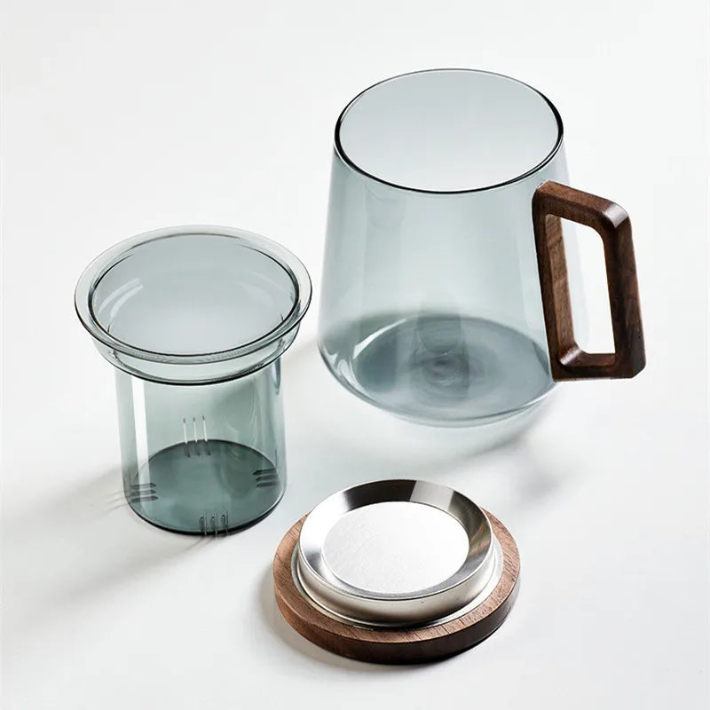 Luxury Glass Tea Mug with Infuser & Wooden Handle 🍵