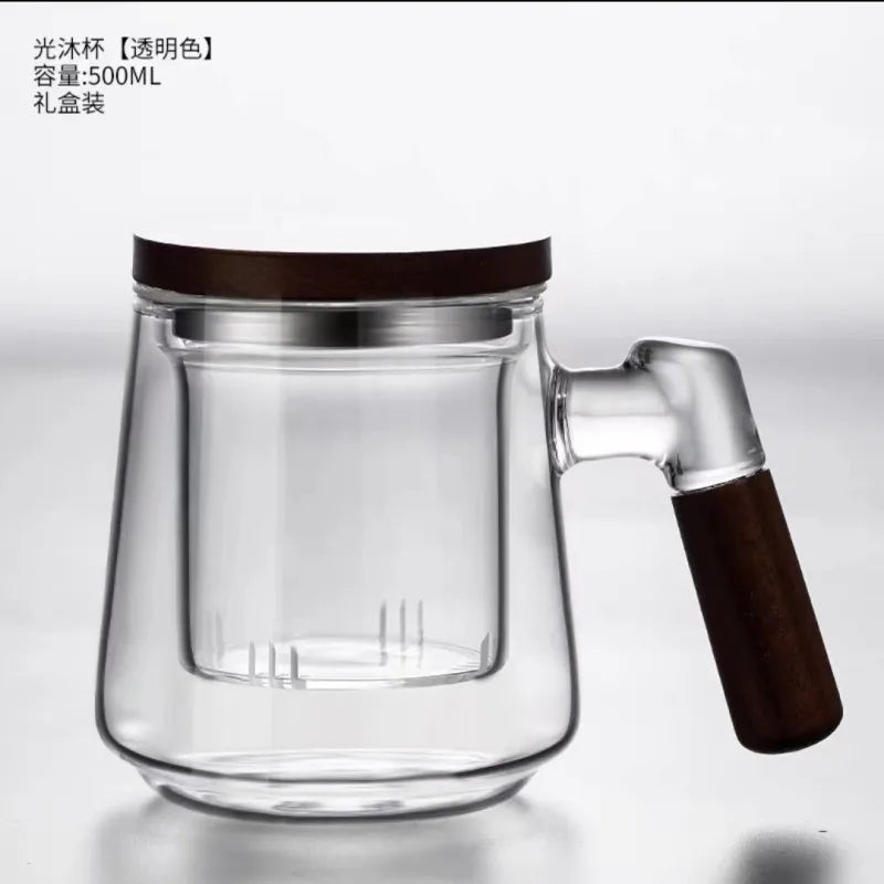Luxury Glass Tea Mug with Infuser & Wooden Handle 🍵