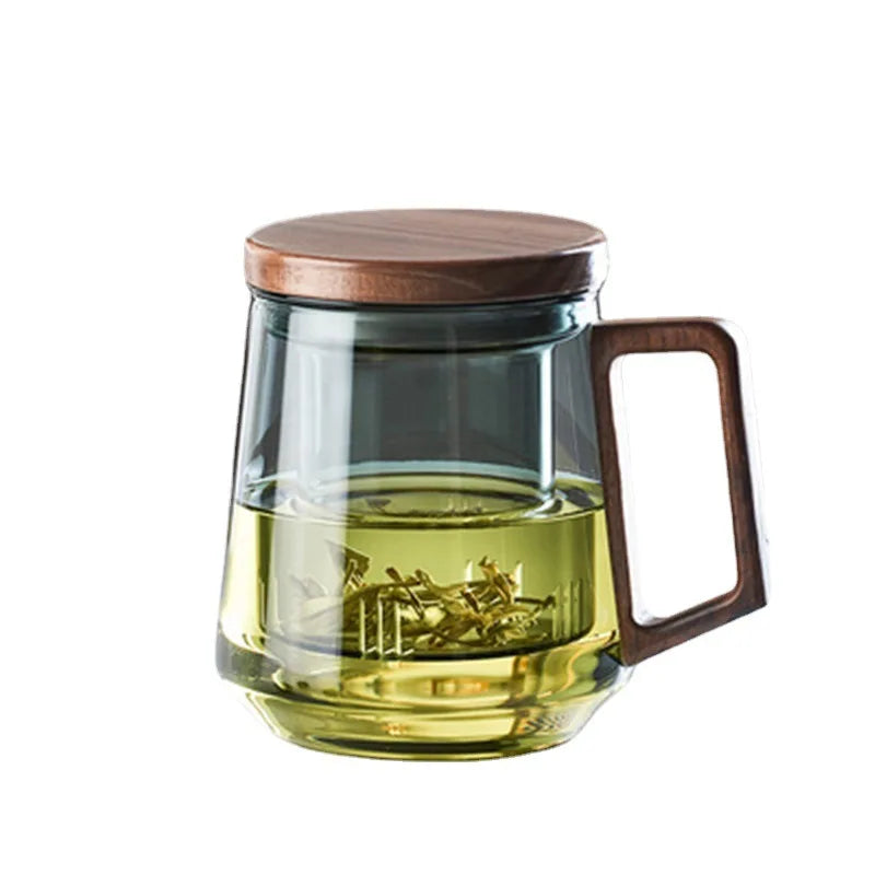 Luxury Glass Tea Mug with Infuser & Wooden Handle 🍵