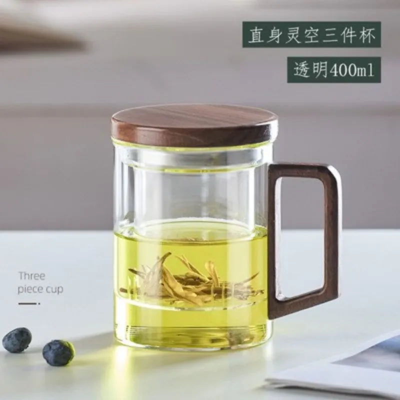 Luxury Glass Tea Mug with Infuser & Wooden Handle 🍵