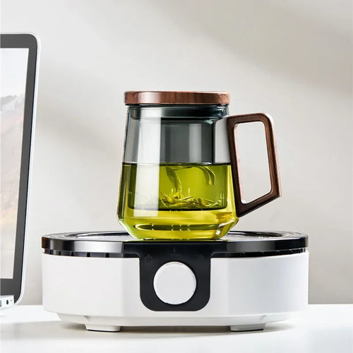 Luxury Glass Tea Mug with Infuser & Wooden Handle 🍵