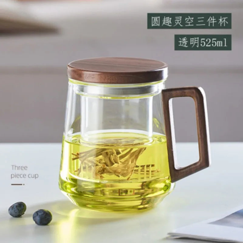 Luxury Glass Tea Mug with Infuser & Wooden Handle 🍵