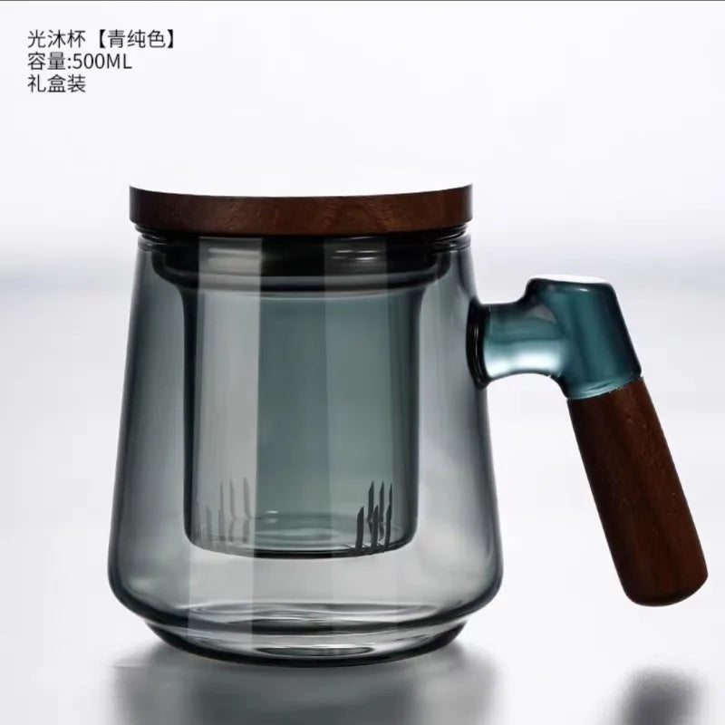 Luxury Glass Tea Mug with Infuser & Wooden Handle 🍵