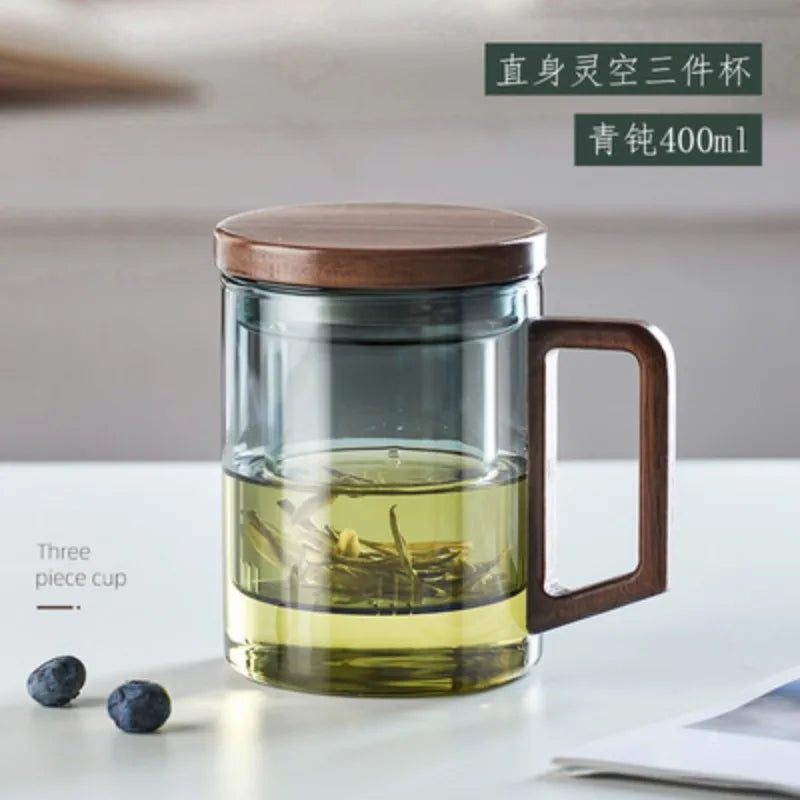 Luxury Glass Tea Mug with Infuser & Wooden Handle 🍵