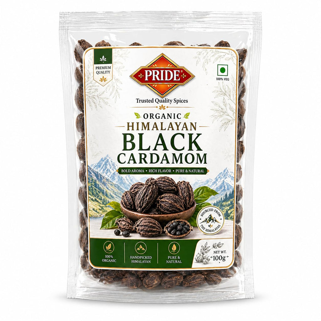 Pride Organic Himalayan Black Cardamom (Badi Elaichi) Whole | Premium Grade Handpicked Spice | Strong Aroma & Rich Flavor | Pure & Natural (100gms)