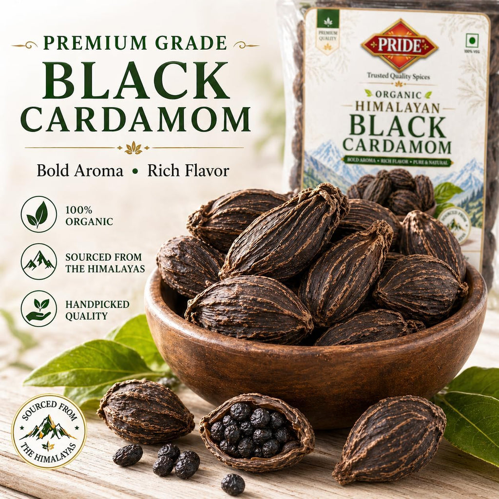 Pride Organic Himalayan Black Cardamom (Badi Elaichi) Whole | Premium Grade Handpicked Spice | Strong Aroma & Rich Flavor | Pure & Natural (200gms)