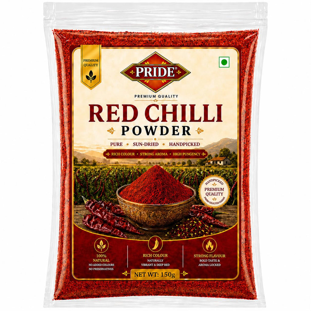 PRIDE Red Chilli Powder | 100% Pure & Natural Lal Mirch Powder | Strong Aroma, Rich Colour, High Pungency | No Added Colour & Preservatives | Premium Quality Spice (150g)