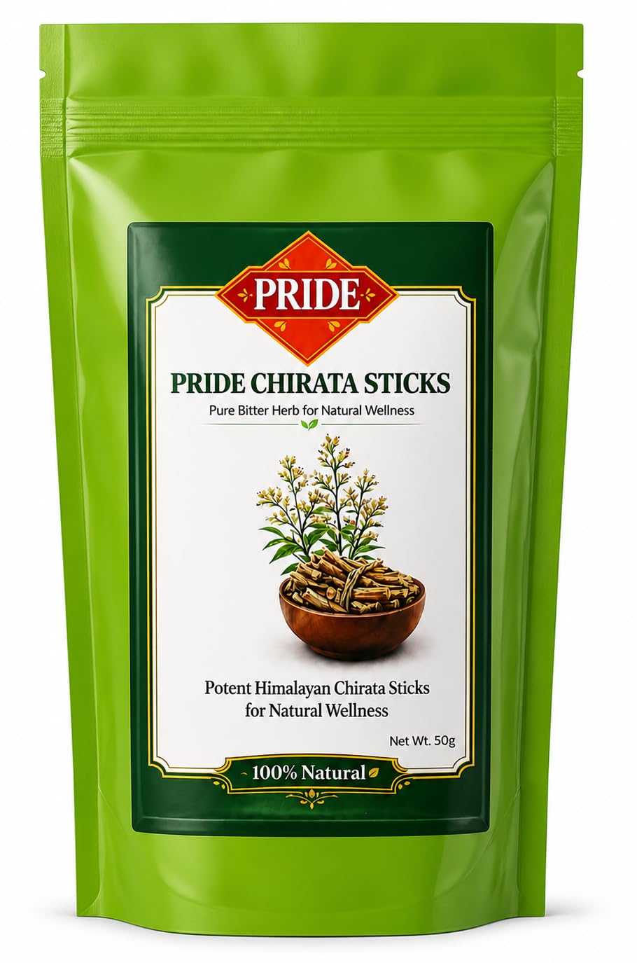 Pride Natural Chirota Sticks (Swertia Chirata) | 100% Pure & Handpicked Bitter Stick | Himalayan Ayurvedic Herb for Liver Care & Detox | Sun-Dried & Chemical-Free | 50g