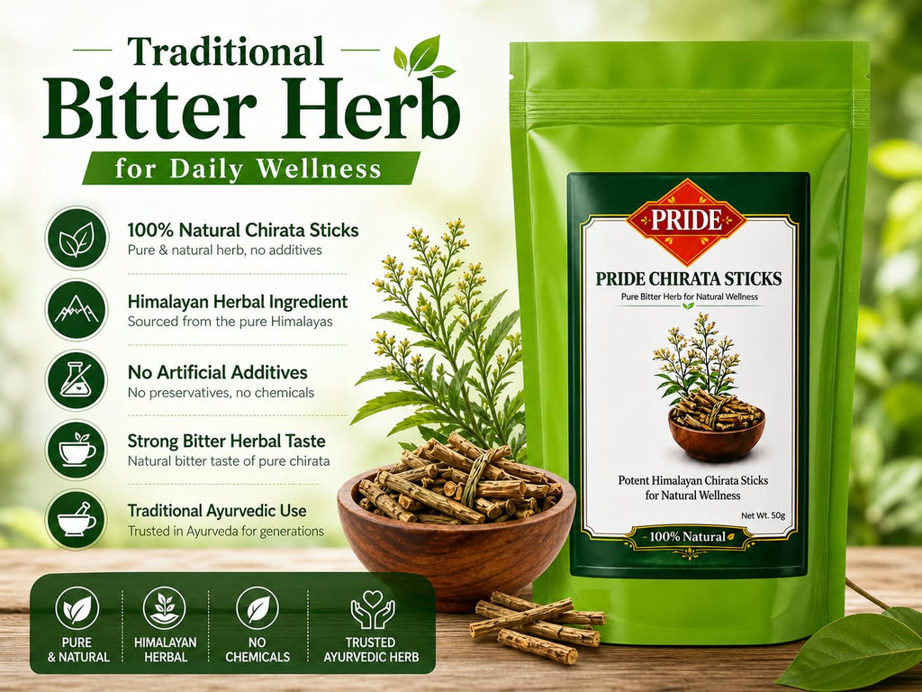 Pride Natural Chirota Sticks (Swertia Chirata) | 100% Pure & Handpicked Bitter Stick | Himalayan Ayurvedic Herb for Liver Care & Detox | Sun-Dried & Chemical-Free | 50g