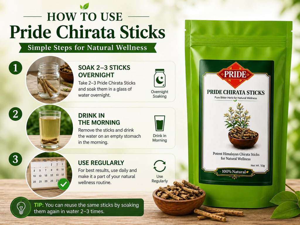 Pride Natural Chirota Sticks (Swertia Chirata) | 100% Pure & Handpicked Bitter Stick | Himalayan Ayurvedic Herb for Liver Care & Detox | Sun-Dried & Chemical-Free | 50g