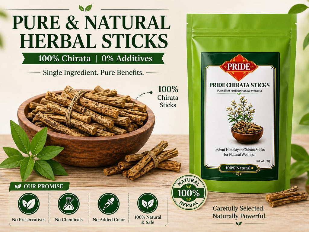 Pride Natural Chirota Sticks (Swertia Chirata) | 100% Pure & Handpicked Bitter Stick | Himalayan Ayurvedic Herb for Liver Care & Detox | Sun-Dried & Chemical-Free | 50g
