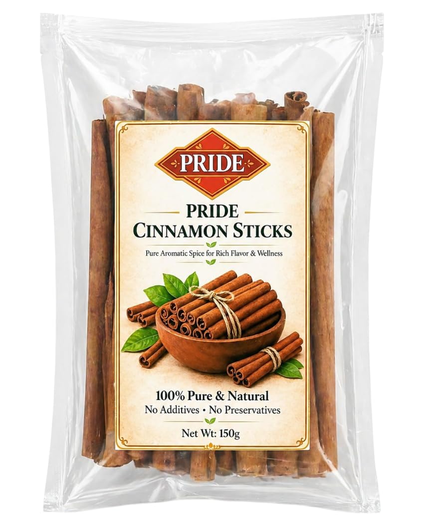 PRIDE Cinnamon Sticks (Dalchini) | Premium Quality Whole Cinnamon | Strong Aroma & Rich Flavor | 100% Pure & Natural | No Additives, No Preservatives | Ideal for Tea, Cooking & Wellness Drinks (150g)