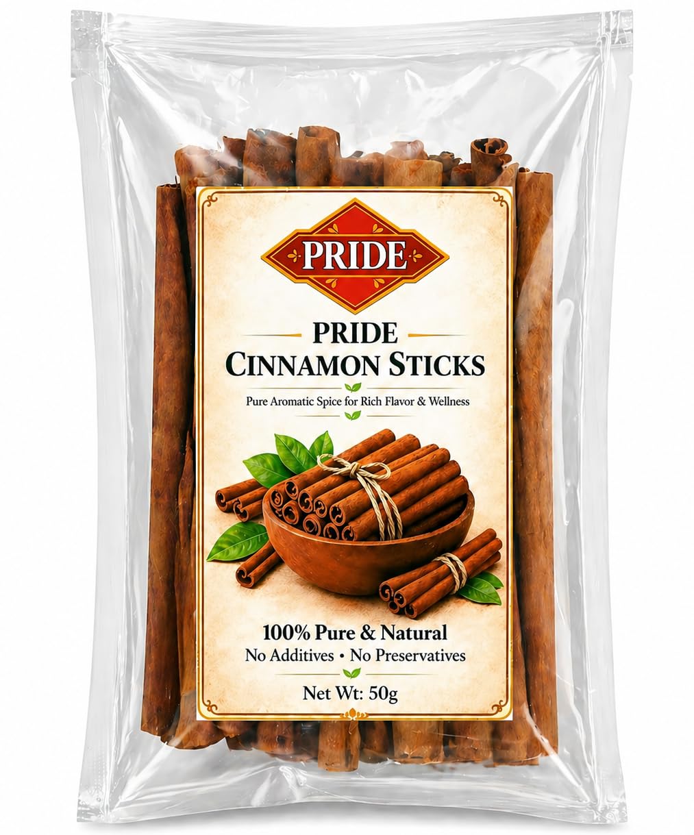 PRIDE Cinnamon Sticks (Dalchini) | Premium Quality Whole Cinnamon | Strong Aroma & Rich Flavor | 100% Pure & Natural | No Additives, No Preservatives | Ideal for Tea, Cooking & Wellness Drinks (50g)
