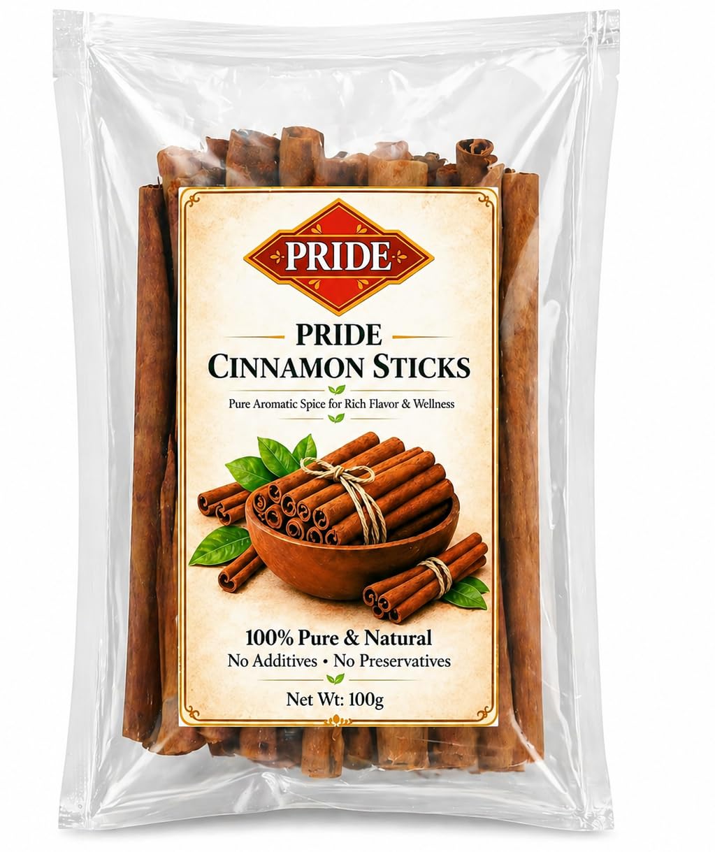 PRIDE Cinnamon Sticks (Dalchini) | Premium Quality Whole Cinnamon | Strong Aroma & Rich Flavor | 100% Pure & Natural | No Additives, No Preservatives | Ideal for Tea, Cooking & Wellness Drinks (100g)