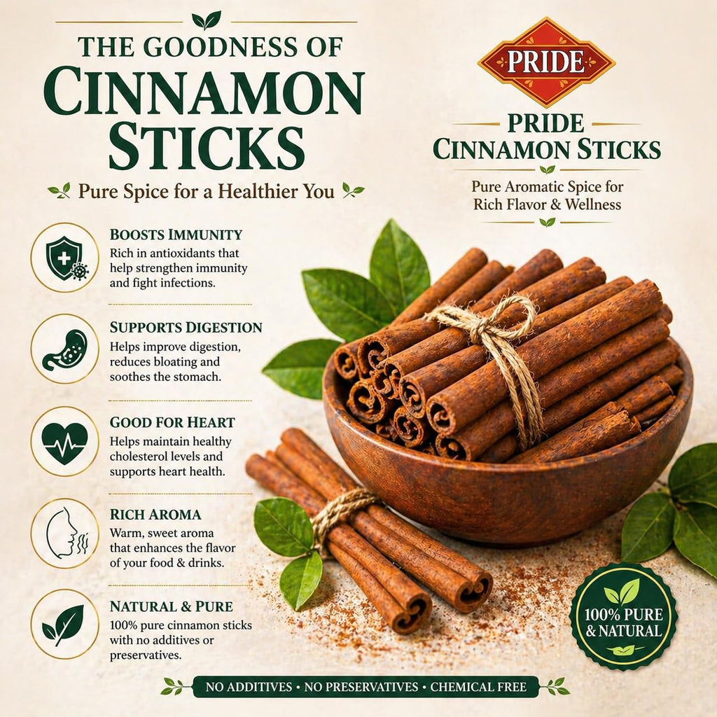 PRIDE Cinnamon Sticks (Dalchini) | Premium Quality Whole Cinnamon | Strong Aroma & Rich Flavor | 100% Pure & Natural | No Additives, No Preservatives | Ideal for Tea, Cooking & Wellness Drinks (100g)