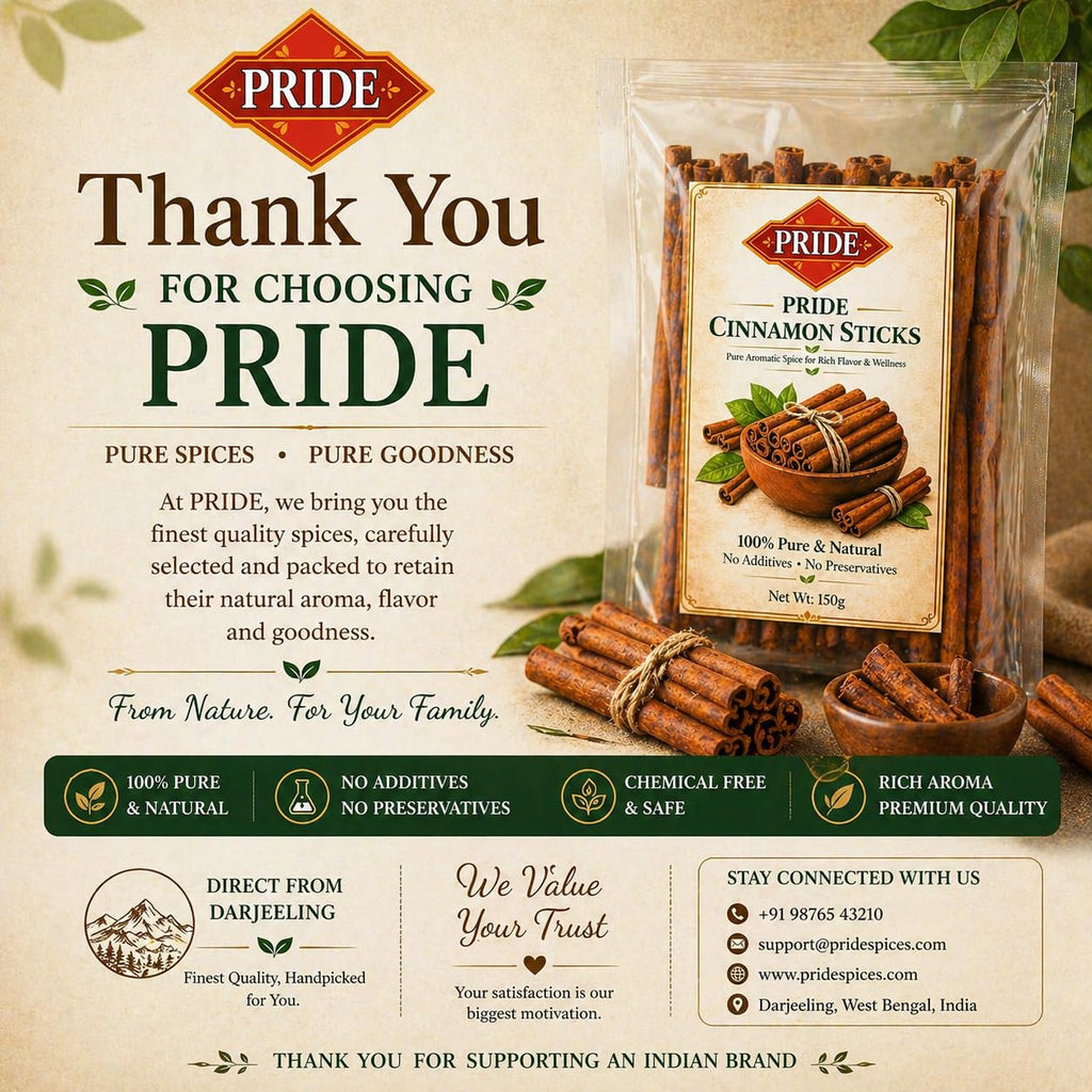 PRIDE Cinnamon Sticks (Dalchini) | Premium Quality Whole Cinnamon | Strong Aroma & Rich Flavor | 100% Pure & Natural | No Additives, No Preservatives | Ideal for Tea, Cooking & Wellness Drinks (150g)
