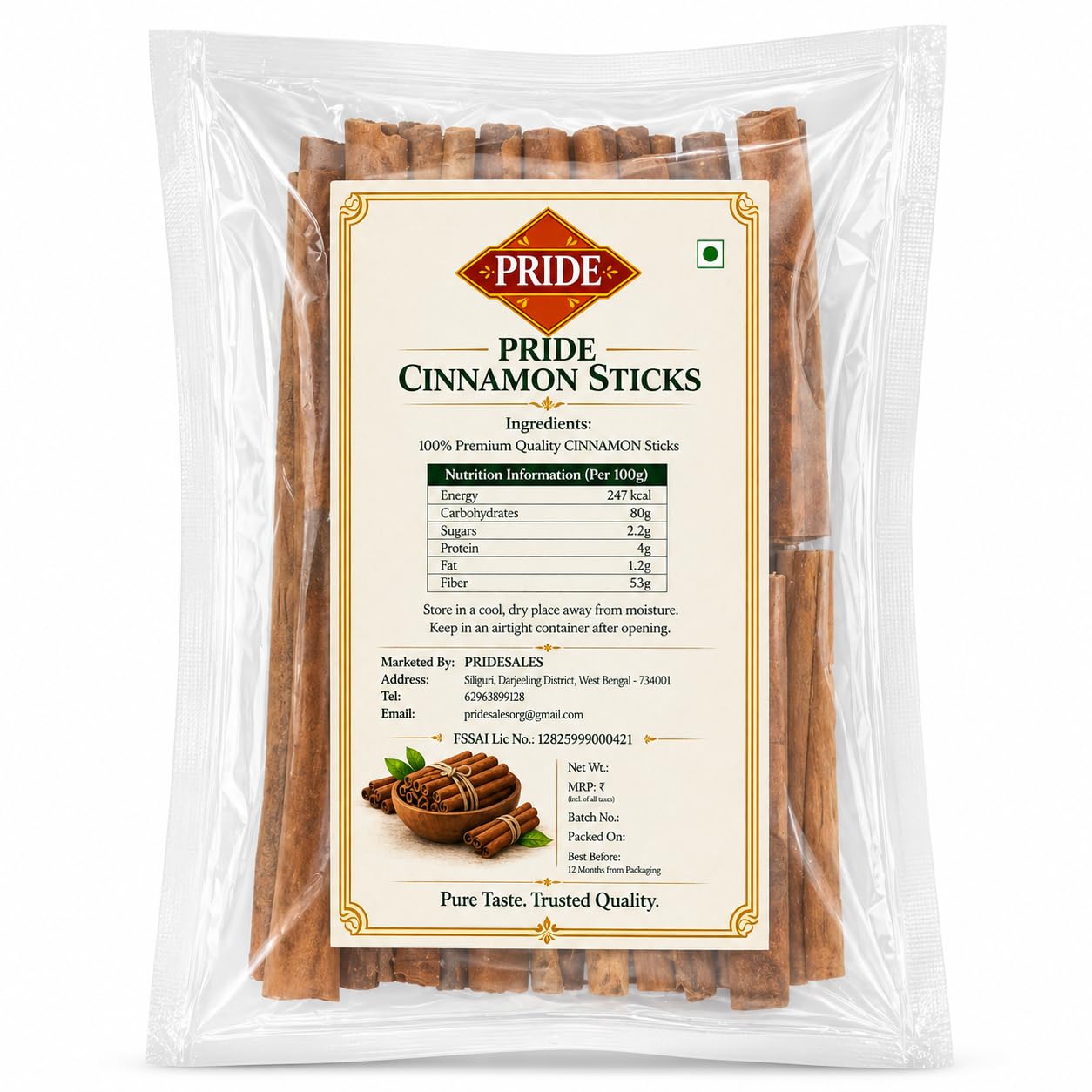 PRIDE Cinnamon Sticks (Dalchini) | Premium Quality Whole Cinnamon | Strong Aroma & Rich Flavor | 100% Pure & Natural | No Additives, No Preservatives | Ideal for Tea, Cooking & Wellness Drinks (50g)