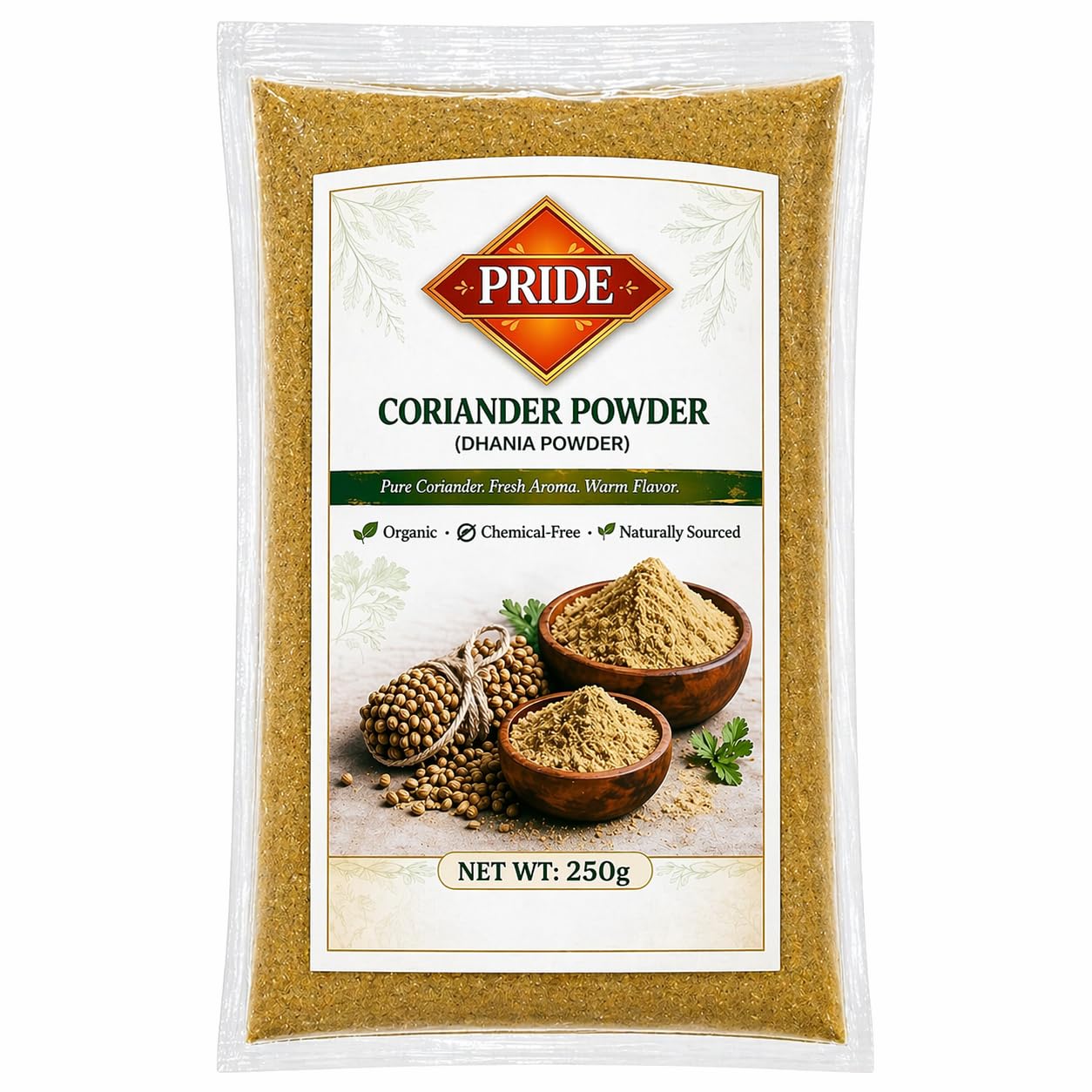 Pride Coriander Powder (Dhaniya Powder) | Pure & Natural | Fresh Aroma | Chemical-Free | Premium Quality Ground Coriander Masala for Cooking (250g)