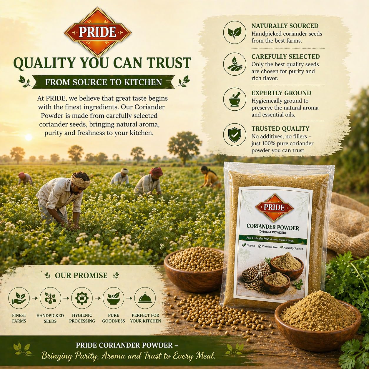 Pride Coriander Powder (Dhaniya Powder) | Pure & Natural | Fresh Aroma | Chemical-Free | Premium Quality Ground Coriander Masala for Cooking (100g)