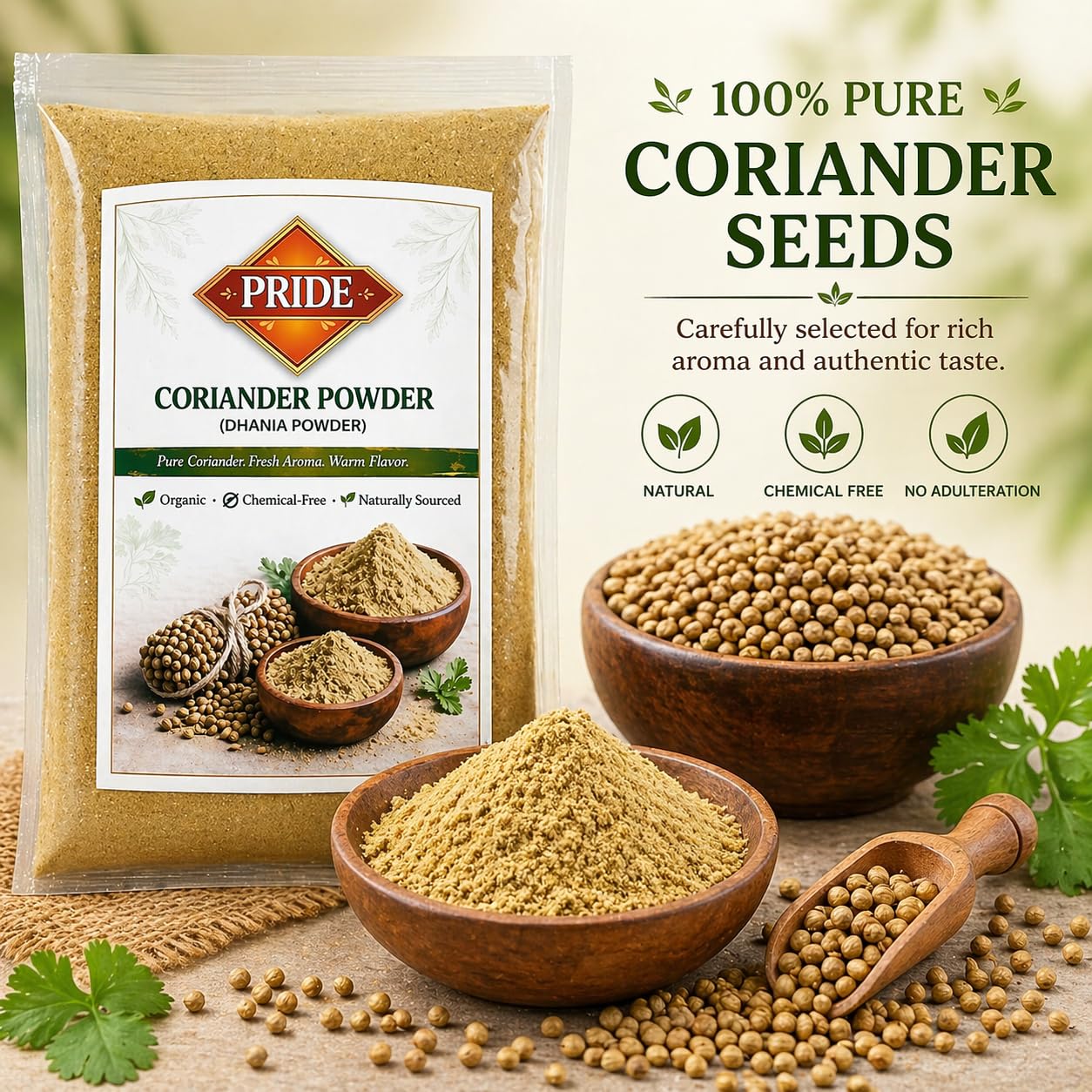 Pride Coriander Powder (Dhaniya Powder) | Pure & Natural | Fresh Aroma | Chemical-Free | Premium Quality Ground Coriander Masala for Cooking (250g)
