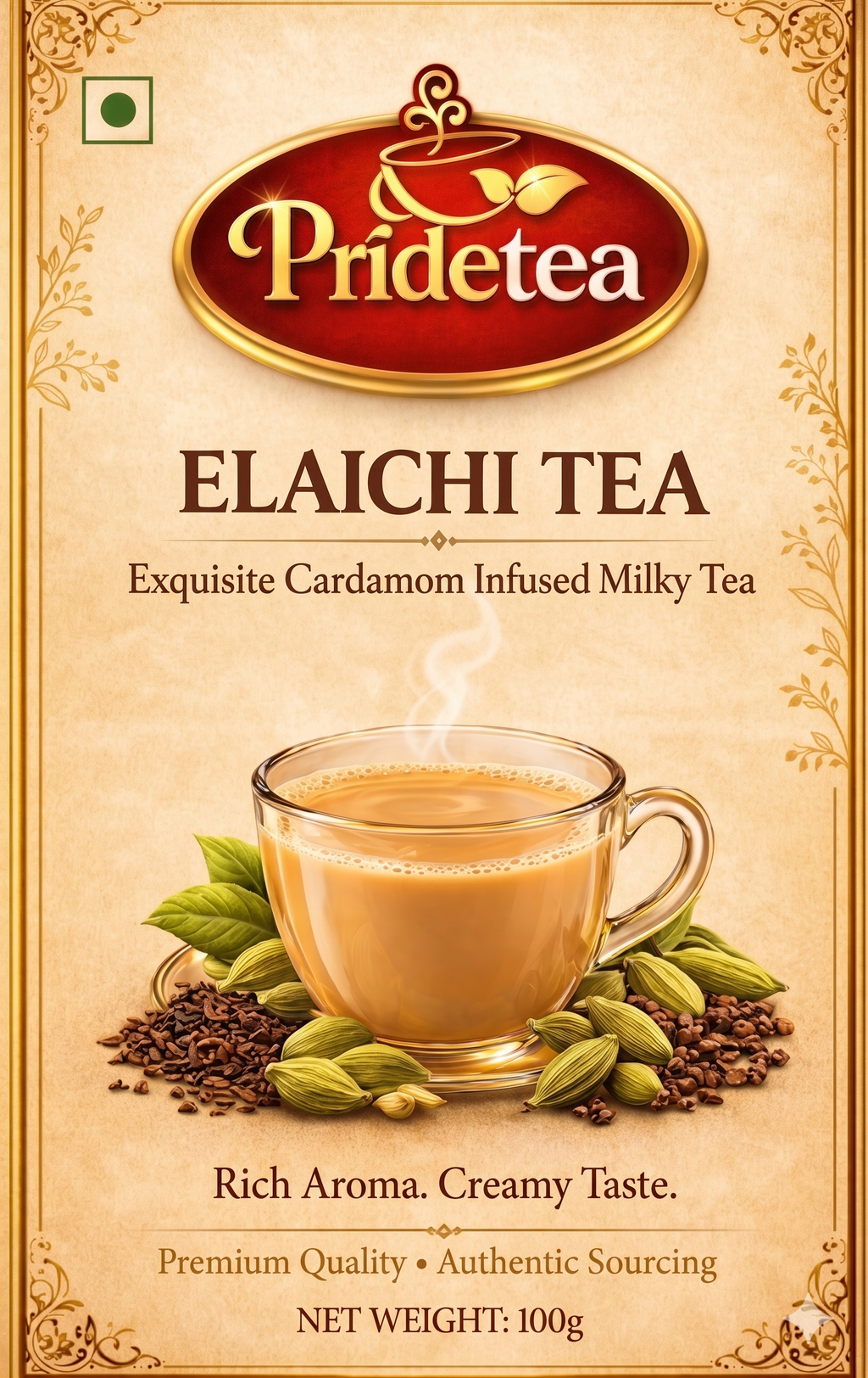 Premium Elaichi Tea | Strong Kadak Chai Patti | Rich Taste & Strong Aroma | Perfect for Milk Tea | Smooth & Refreshing Daily Chai | High Quality Granules for Home, Office & Stall Use (100gms)