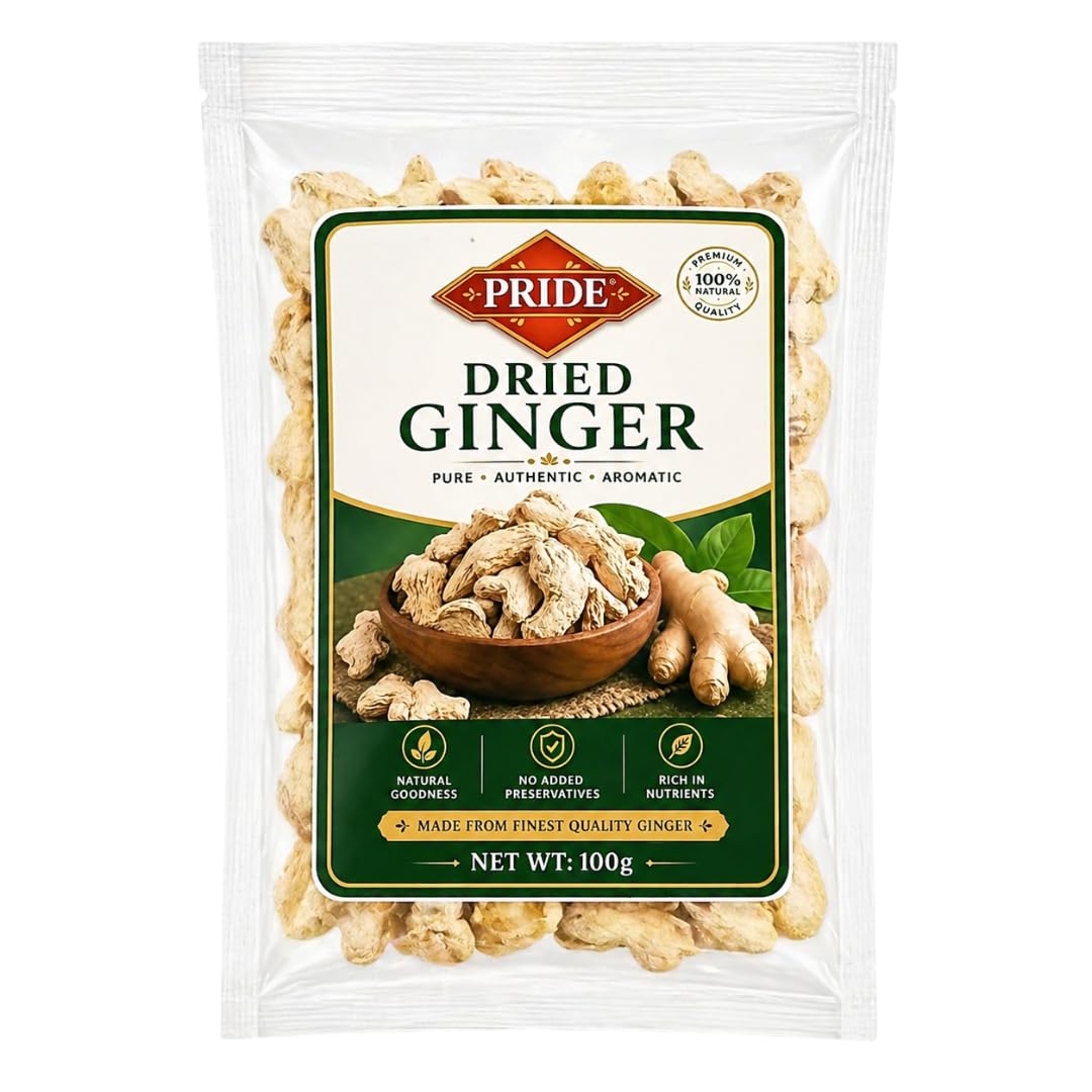 PRIDE Dried Ginger | 100% Natural Sukha Adrak | Premium Quality Dry Ginger Slices | No Preservatives | Strong Aroma | For Tea, Cooking & Herbal Use (100g)
