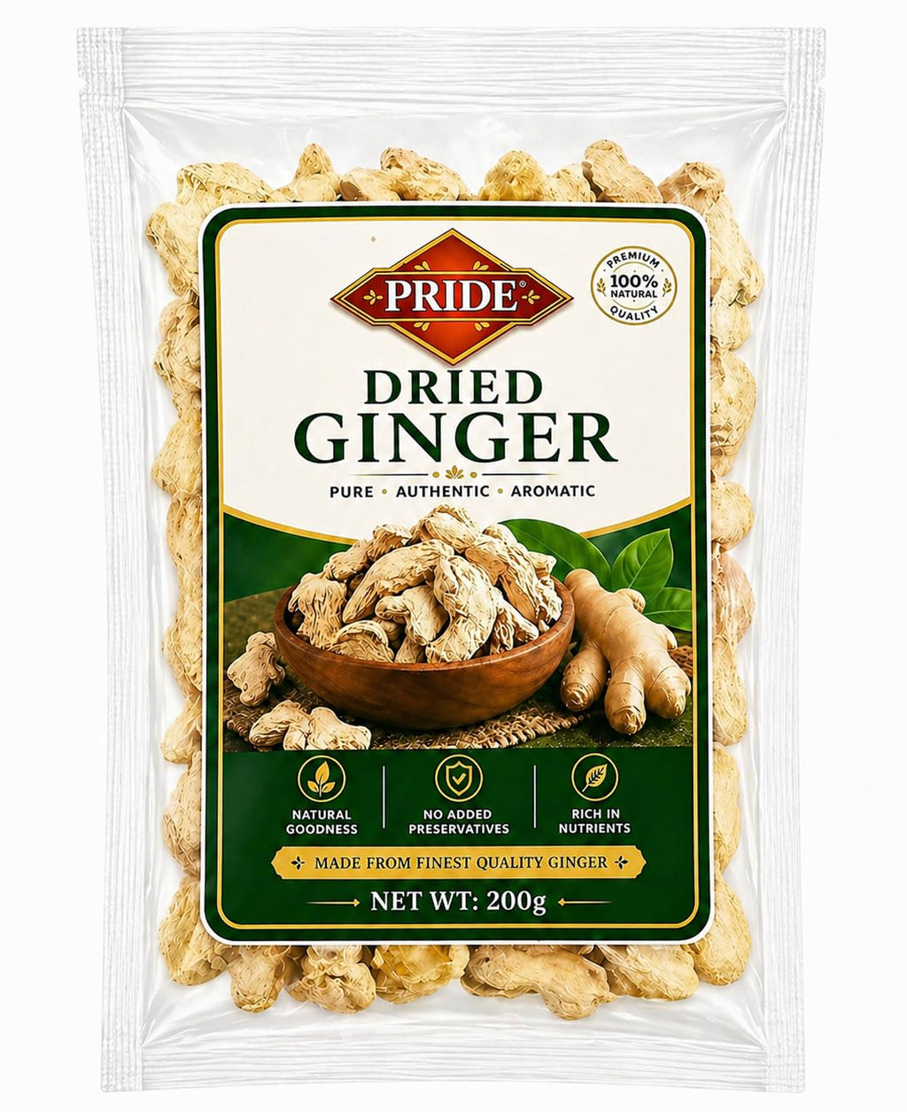 PRIDE Dried Ginger | 100% Natural Sukha Adrak | Premium Quality Dry Ginger Slices | No Preservatives | Strong Aroma | For Tea, Cooking & Herbal Use (200g)