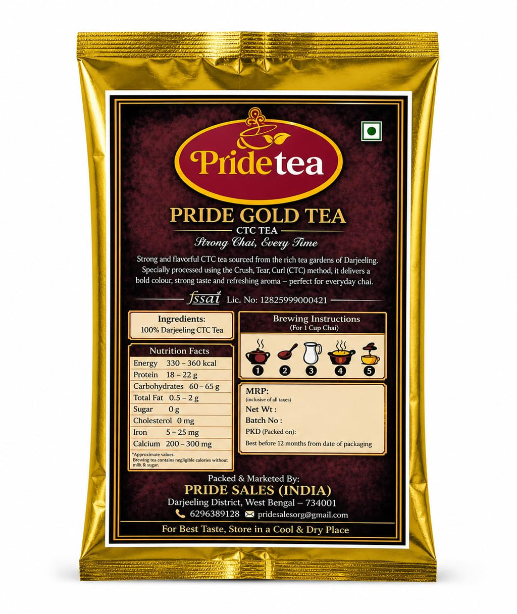 Pride Tea Gold CTC Tea – Strong, Aromatic, and Flavorful Darjeeling Blend – Ideal for Daily Chai with Rich Taste and Aroma – Gold CTC Granules Packed Fresh(250gm)