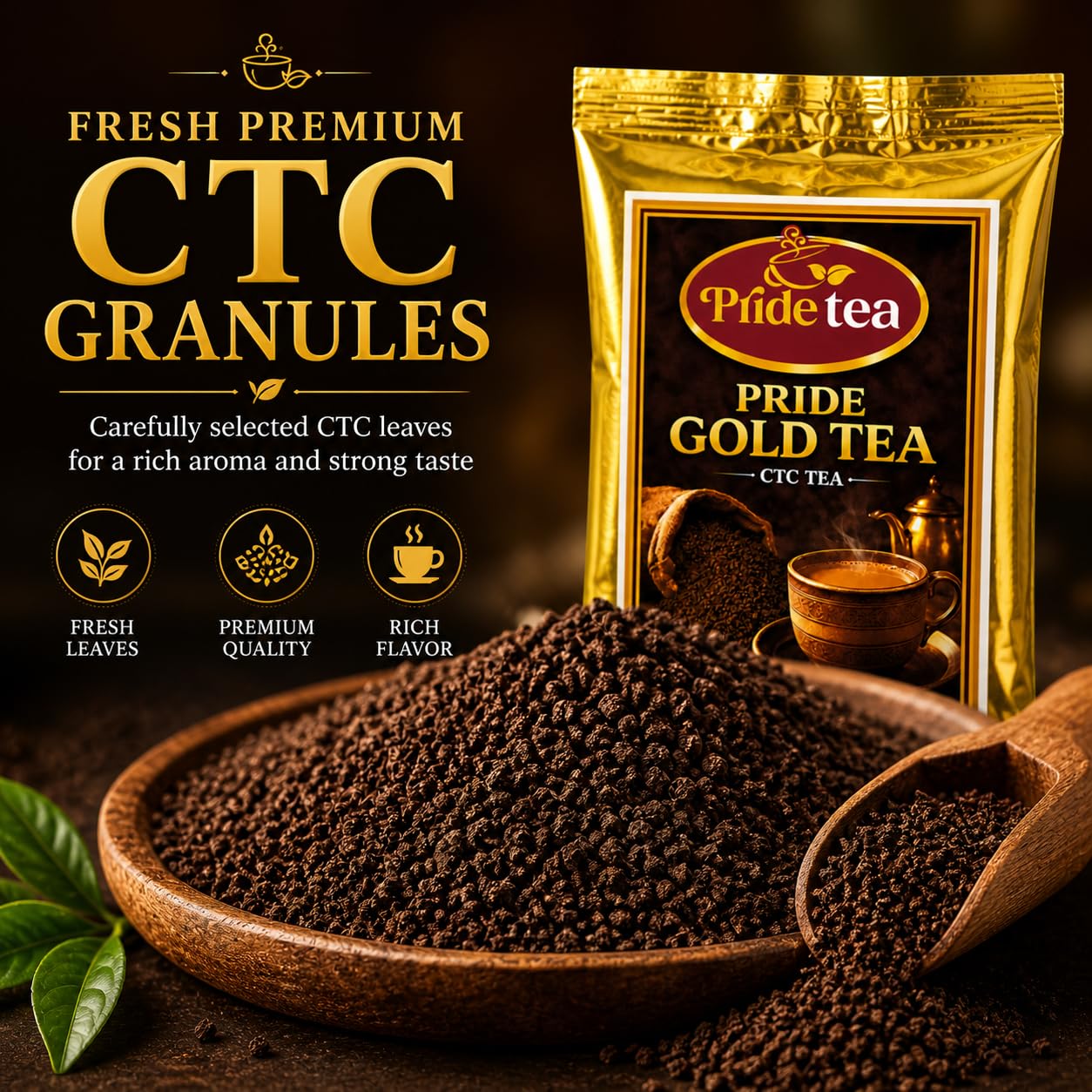 Pride Tea Gold CTC Tea – Strong, Aromatic, and Flavorful Darjeeling Blend – Ideal for Daily Chai with Rich Taste and Aroma – Gold CTC Granules Packed Fresh(250gm)