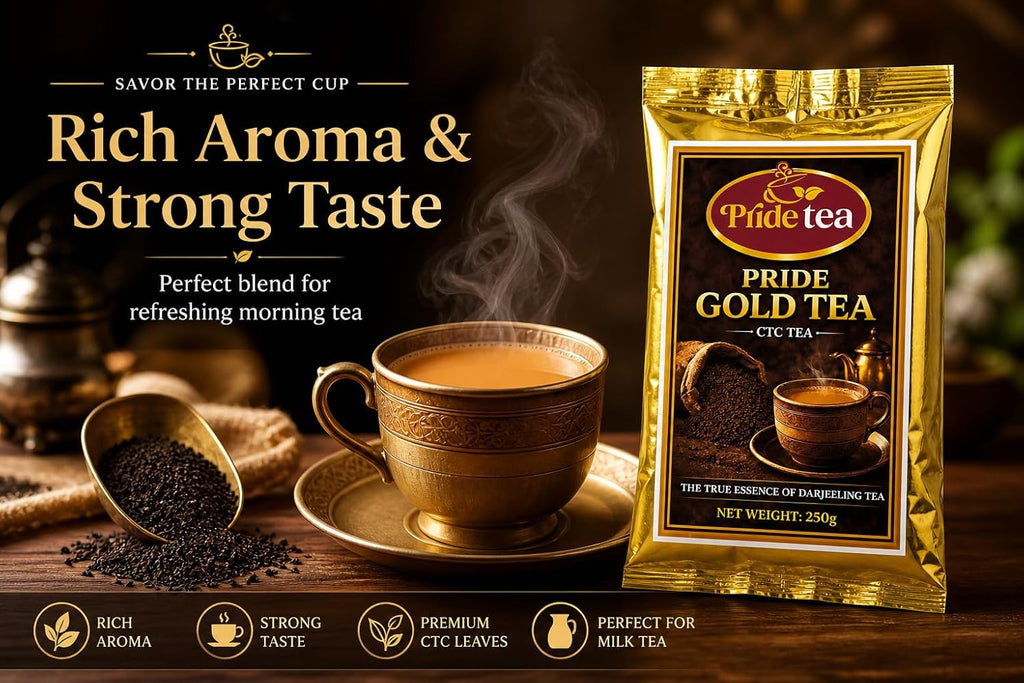 Pride Tea Gold CTC Tea – Strong, Aromatic, and Flavorful Darjeeling Blend – Ideal for Daily Chai with Rich Taste and Aroma – Gold CTC Granules Packed Fresh(250gm)
