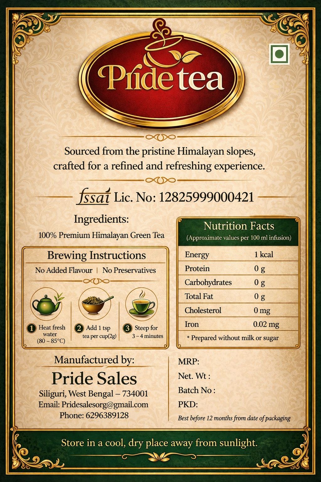 Pride Premium Green Tea 100g