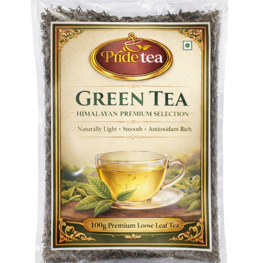 Pride Tea Himalayan Green Tea Loose Leaf | Premium Antioxidant Rich Green Tea | Natural Weight Management & Detox Tea | Fresh Smooth Flavor (100g)