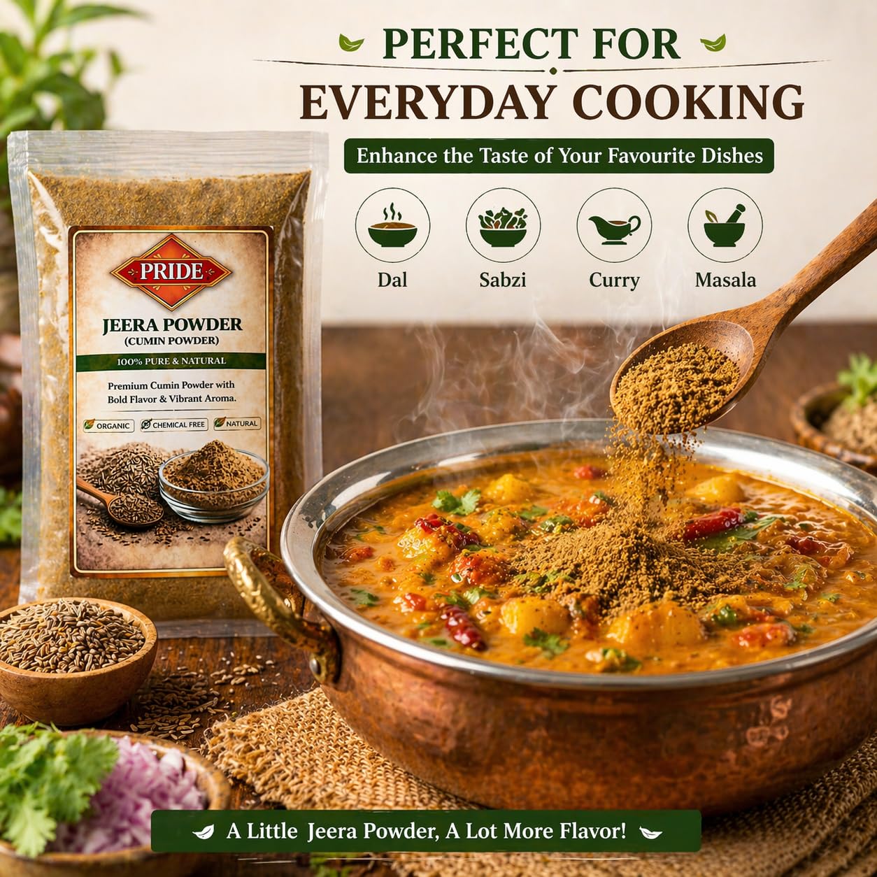 Pride Jeera Powder (Cumin Powder) | 100% Pure & Natural | Strong Aroma & Bold Flavor | Chemical-Free Spices for Cooking (150g)