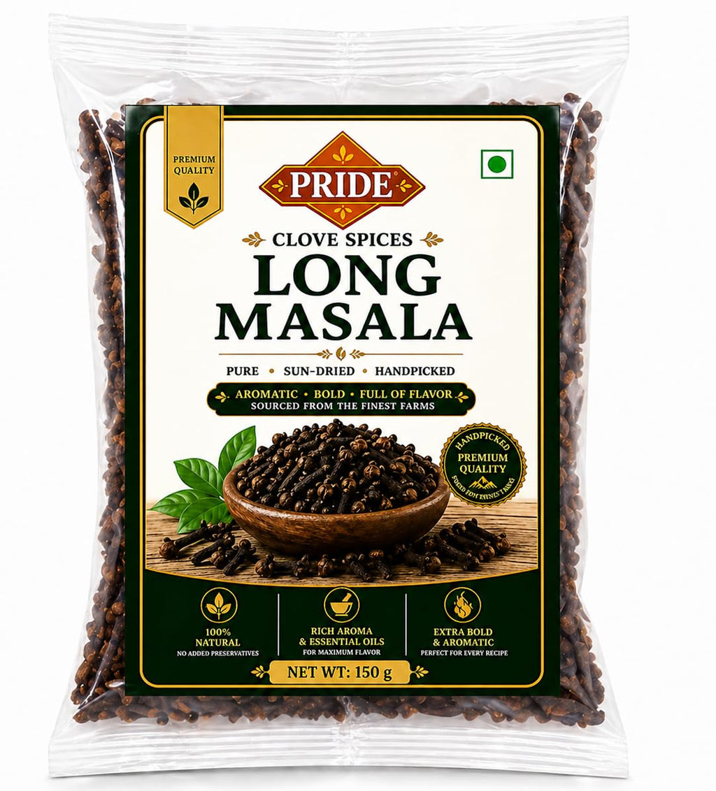Pride Clove (Laung) Whole Spice | Premium Handpicked Long Masala | Strong Aroma & Essential Oils | 100% Natural, Sun-Dried Cloves for Cooking & Tea (150g)