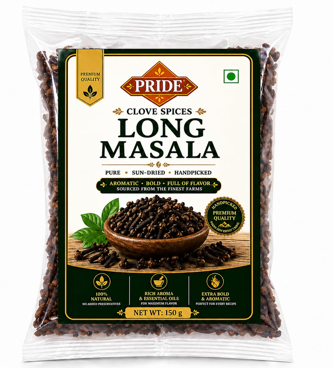 Pride Clove (Laung) Whole Spice | Premium Handpicked Long Masala | Strong Aroma & Essential Oils | 100% Natural, Sun-Dried Cloves for Cooking & Tea (150g)