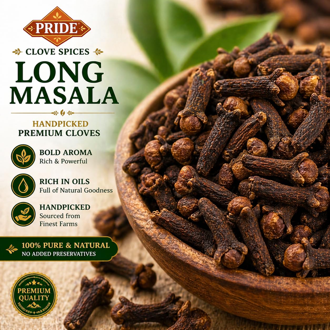 Pride Clove (Laung) Whole Spice | Premium Handpicked Long Masala | Strong Aroma & Essential Oils | 100% Natural, Sun-Dried Cloves for Cooking & Tea (150g)