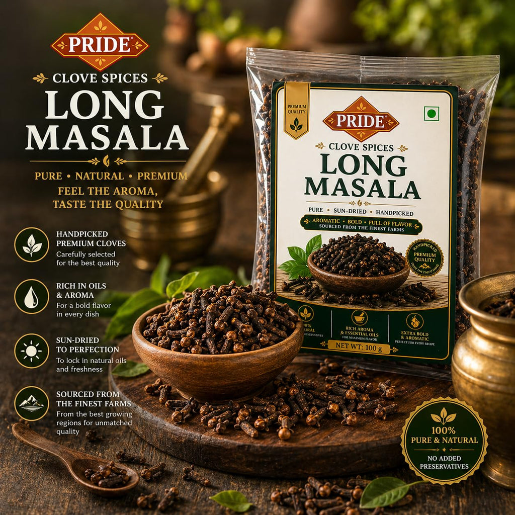 Pride Clove (Laung) Whole Spice | Premium Handpicked Long Masala | Strong Aroma & Essential Oils | 100% Natural, Sun-Dried Cloves for Cooking & Tea (150g)