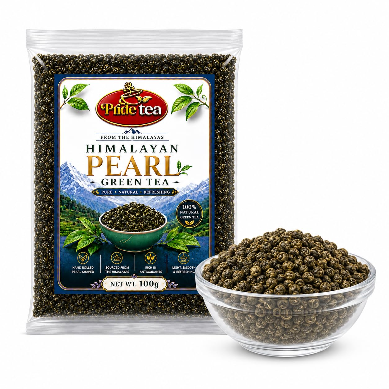 Pride Tea Himalayan Pearl Green Tea | Hand Rolled Loose Leaf Tea (250g)