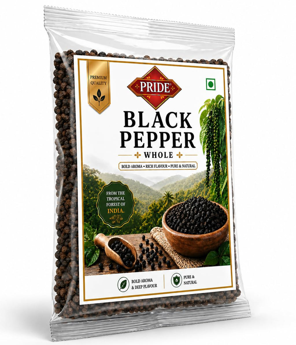 Pride Whole Black Pepper (Kali Mirch) | Premium Quality Whole Peppercorns | Bold Aroma & Rich Flavour | Pure & Natural Spices | Ideal for Cooking, Grinding & Seasoning (100g)