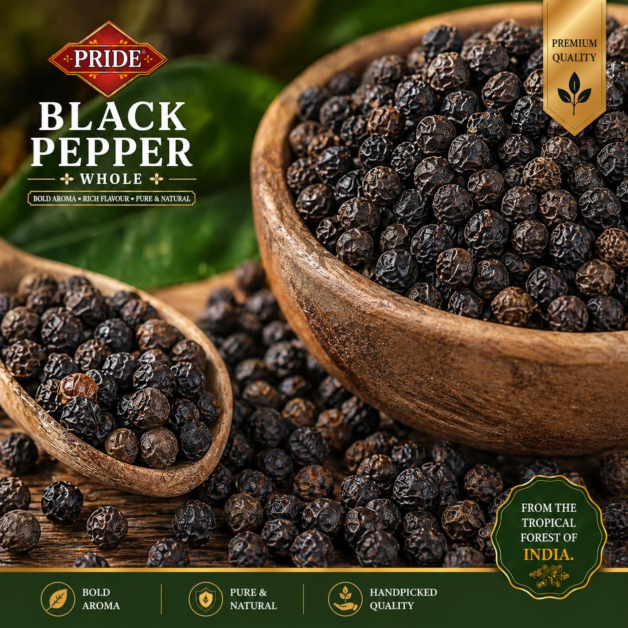 Pride Whole Black Pepper (Kali Mirch) | Premium Quality Whole Peppercorns | Bold Aroma & Rich Flavour | Pure & Natural Spices | Ideal for Cooking, Grinding & Seasoning (100g)